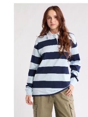 Abound Striped Rugby Polo - Light Blue & Navy
